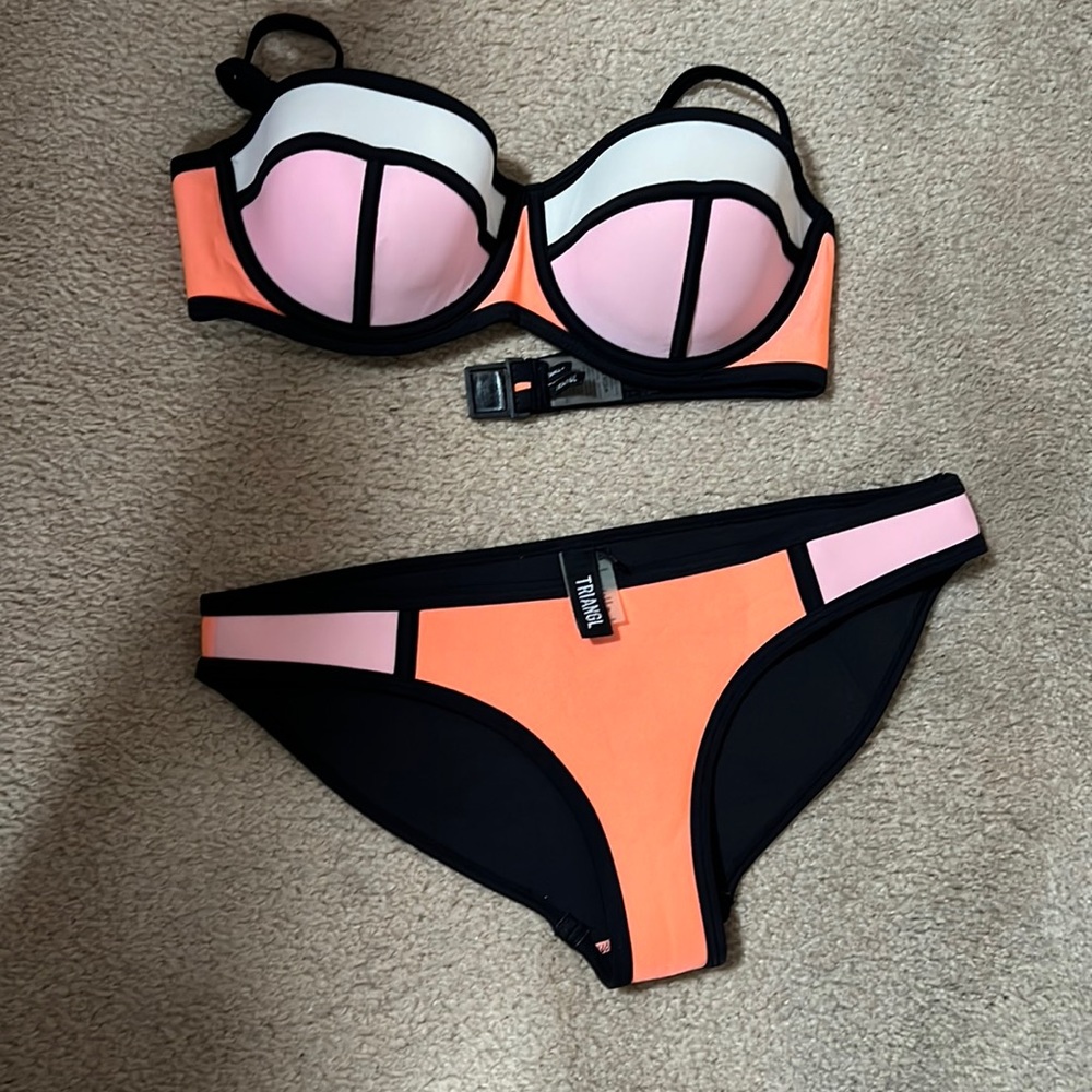 TRIANGL POPPY PEACH SODA top & bottom bathing suit (S+ top and S bottom)